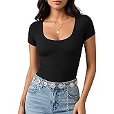 MANGOPOP Women's Summer Scoop Neck Short Sleeve Slim Fit Tunic T Shirt