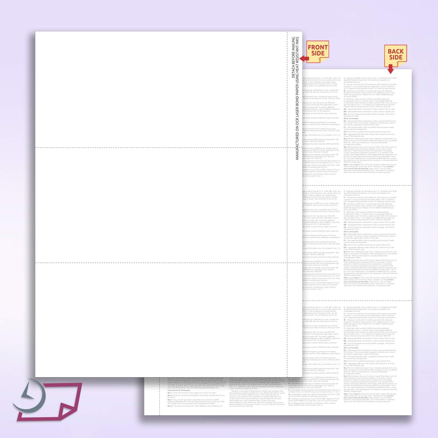 Amazon Com 3 Up W 2 Tax Forms 50 Sheets Envelopes For Laser Or Inkjet 24 Lb Paper Instructions Printed On The Back Compatible With Quickbooks And Accounting Software Office Products