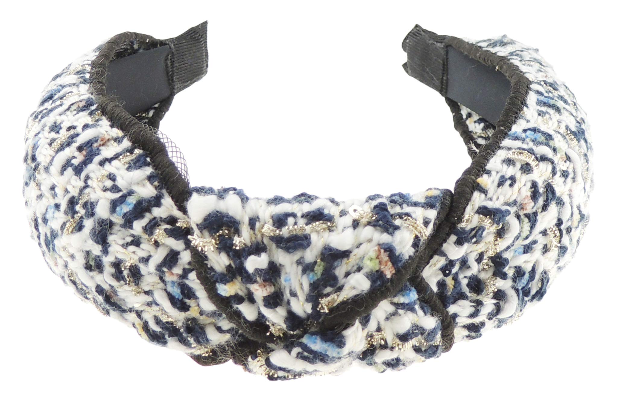 Womens Occasion Wedding Bridal Party Birthday Christmas Evening Wide Thick Top Knot Knotted Turban Retro Boho Vintage Look Wooly Boucle Tweed Look Winter Hair Hairband Headband Alice Band (Navy)