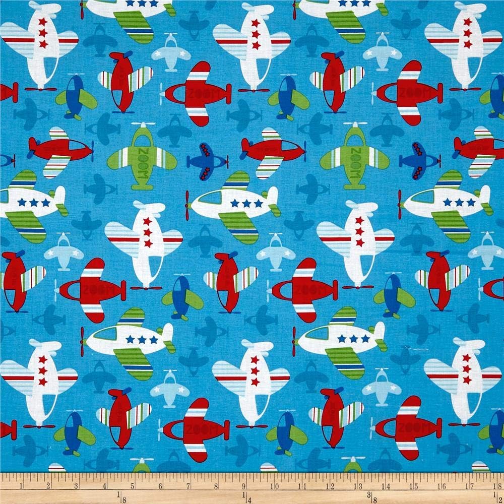 Kid's Choice Airplanes Allover Blue Multi, Quilting Fabric by the Yard