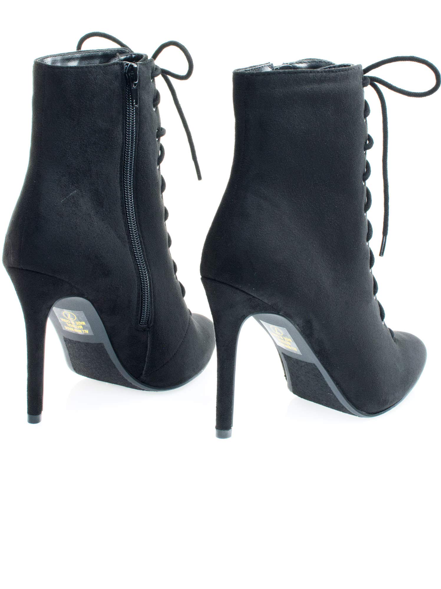 Stain High Heel Combat Lace Up Ankle Bootie w Pointed Toe & Corset Black Pu / Black / 8.5 - Image 4