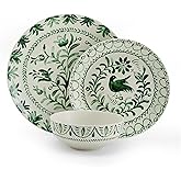 Fitz and Floyd Sicily Green 12 Piece Dinnerware Plate Bowl Set, Service for 4