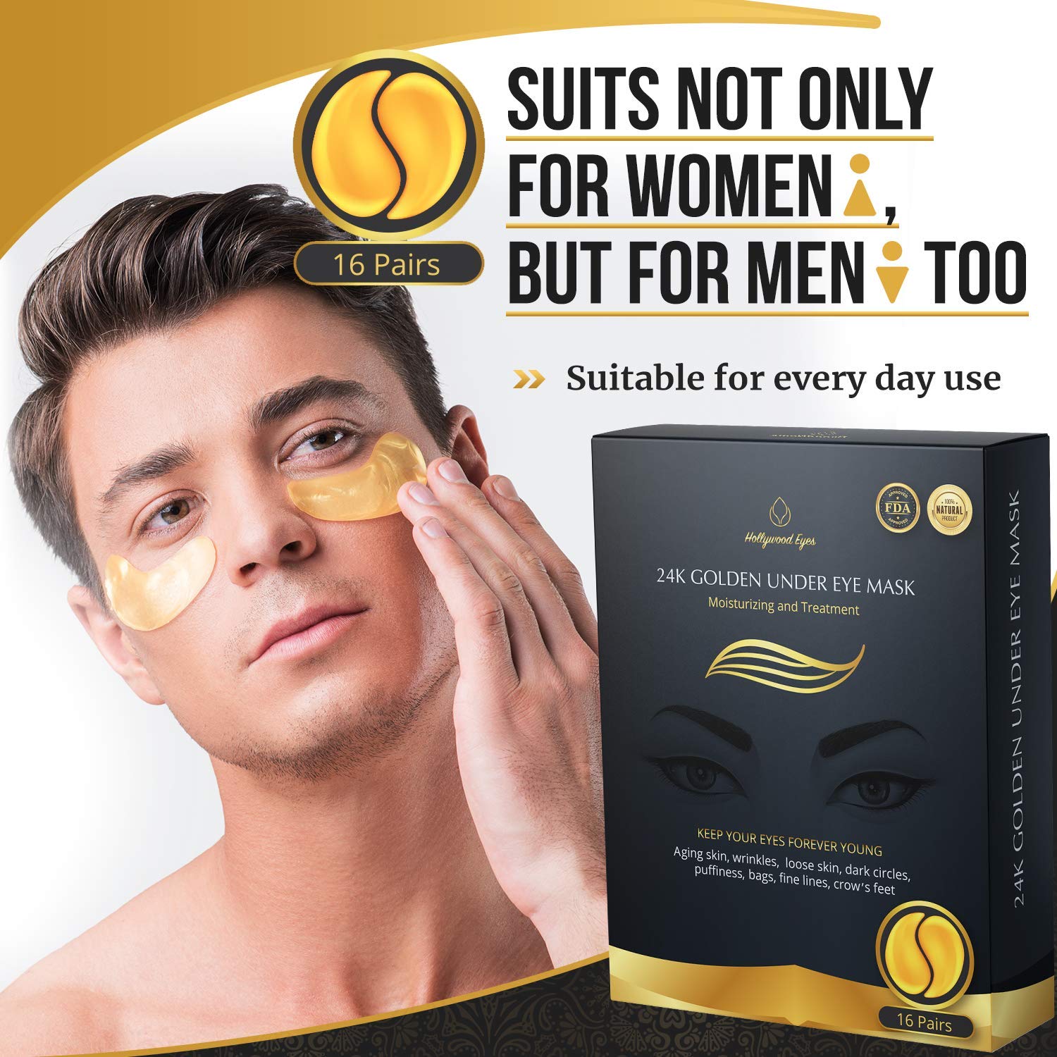 BrightJungle Under Eye Collagen Patch, 24K Gold Anti-Aging Mask, Pads for Puffy Eyes & Bags, Dark Circles and Wrinkles, with Hydrogel, Deep Moisturizing Improves elasticity, 16 Pairs : Beauty