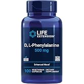 Life Extension D, L-Phenylalanine, 500 mg, Mood Health, 100 Capsules | Supports Mood Health &amp; Promotes Neurotransmitter Health, Gluten-Free, Non-GMO &amp; Vegetarian, 100 Capsules