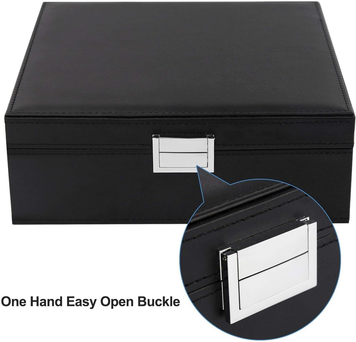 BEWISHOME Earring Organizer Holder for Cufflinks, Rings, Pendants, Chain - 50 Slots Case, 6 Necklace Hook, 2 Stackable Trays - Elegant Jewelry Storage Box for Girls Women, Black Faux Leather SSH11B: Home Improvement