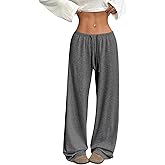 RoseSeek Women's Drawstring Waist Straight Streetwear Long Wide Leg Pants Casual Loose Baggy Workout Long Fall Sweatpants