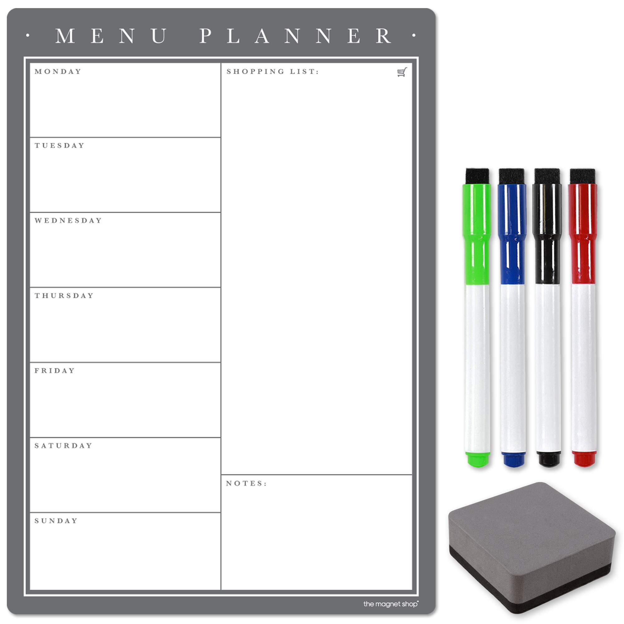 TMS A4 Weekly Meal Planner for Fridge | Magnetic Whiteboard Calendar and Shopping List | Use for Food Prep and Family Planning | Dry Wipe Memo Board for Kitchen | Made in the UK [30 x 21cm]