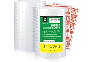 wanguagua 2 Pack 12 Inch x 72 ft Total Bubble Packing Wrap for Moving Boxes Shipping Cushioning Supplies Perforated Every 12”
