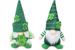 KorhLeoh St Patrick's Day Home-Gnome-Decorations, 2Pcs Green Plush Elf Doll Faceless Elderly Clover Ornament Indoor Table Ornament