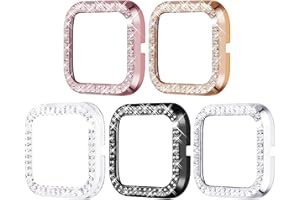 Surace Compatible for Fitbit Versa 2 Case, Bling Crystal Diamond Frame Protective Case Compatible for Fitbit Versa 2 Smart Watch (5 Packs, Rose Gold/Pink Gold/Black/Silver/Clear)