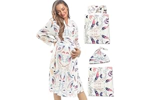 WINROLA Maternity Robe with Matching Swaddle Set, Mommy Me Set Soft Women Maternity Sleepwear Bathroom Long Sleeves Robe