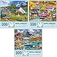 Bits and Pieces – Value Set of Three Large 300 Piece Jigsaw Puzzles for Adults – Lake & New England Farm Jigsaw Puzzles by Ali Innis, Completed Puzzle Size: 18" x 24"