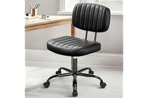 DUMOS Small Armless Home Desk Chair with Low Back Lumbar Support, Height Adjustable PU Leather Computer Task Chair with 360° Swivel Wheels, for Small Space, Kids and Adults, New Black