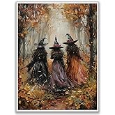 Vintage Three Witches In The Forest Painting Witch Print Witchy Canvas Print Halloween Wall Art Halloween Decor Witch Poster Dark Academia Gothic Room Decor for Dorm Bedroom 16x24in Unframed