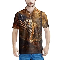 HUGS IDEA American Flag T-Shirts for Men Tiger