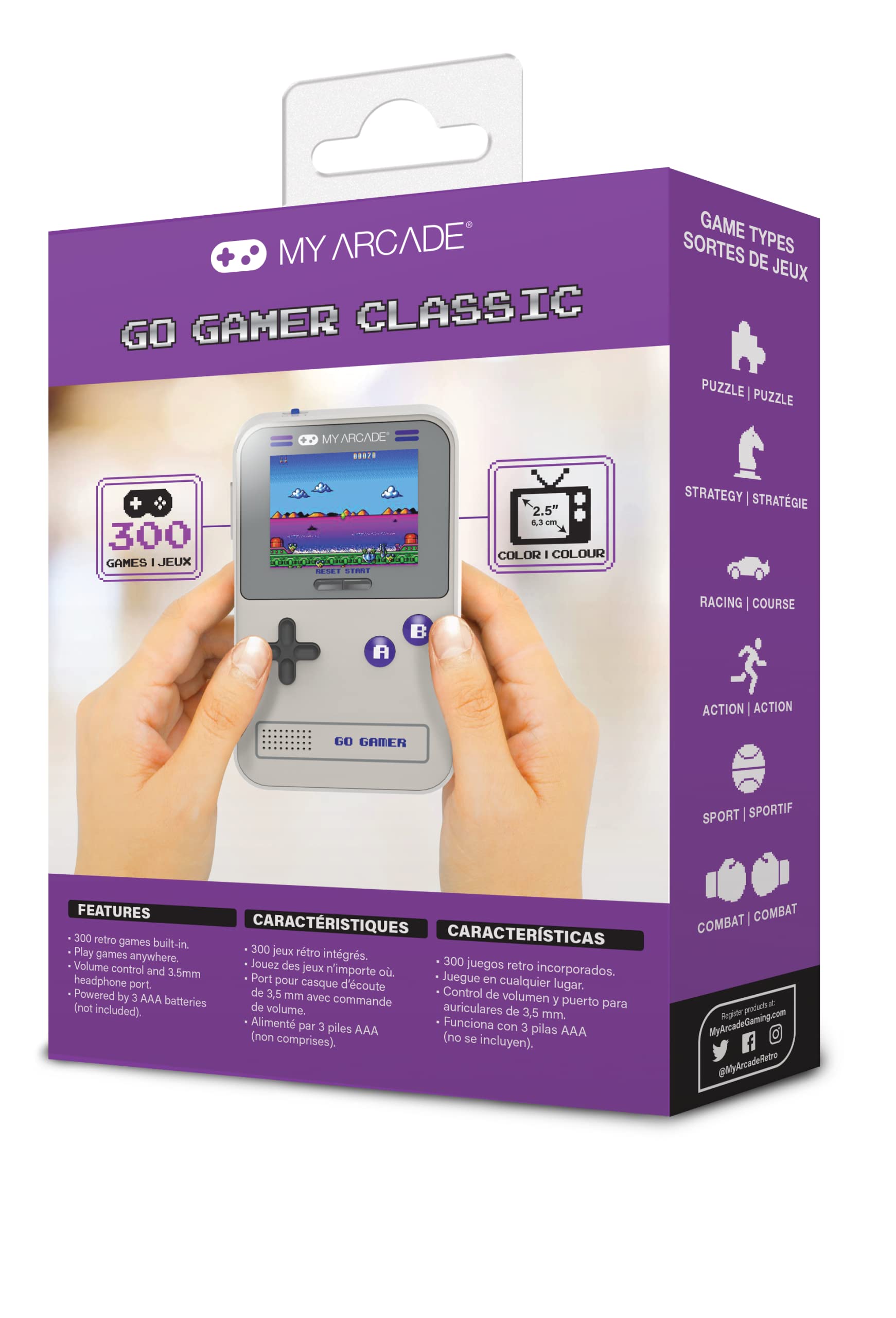 My Arcade Go Gamer Classic-Purple: Portable Electronic Game Console with 300 Games, Full Color 2.5