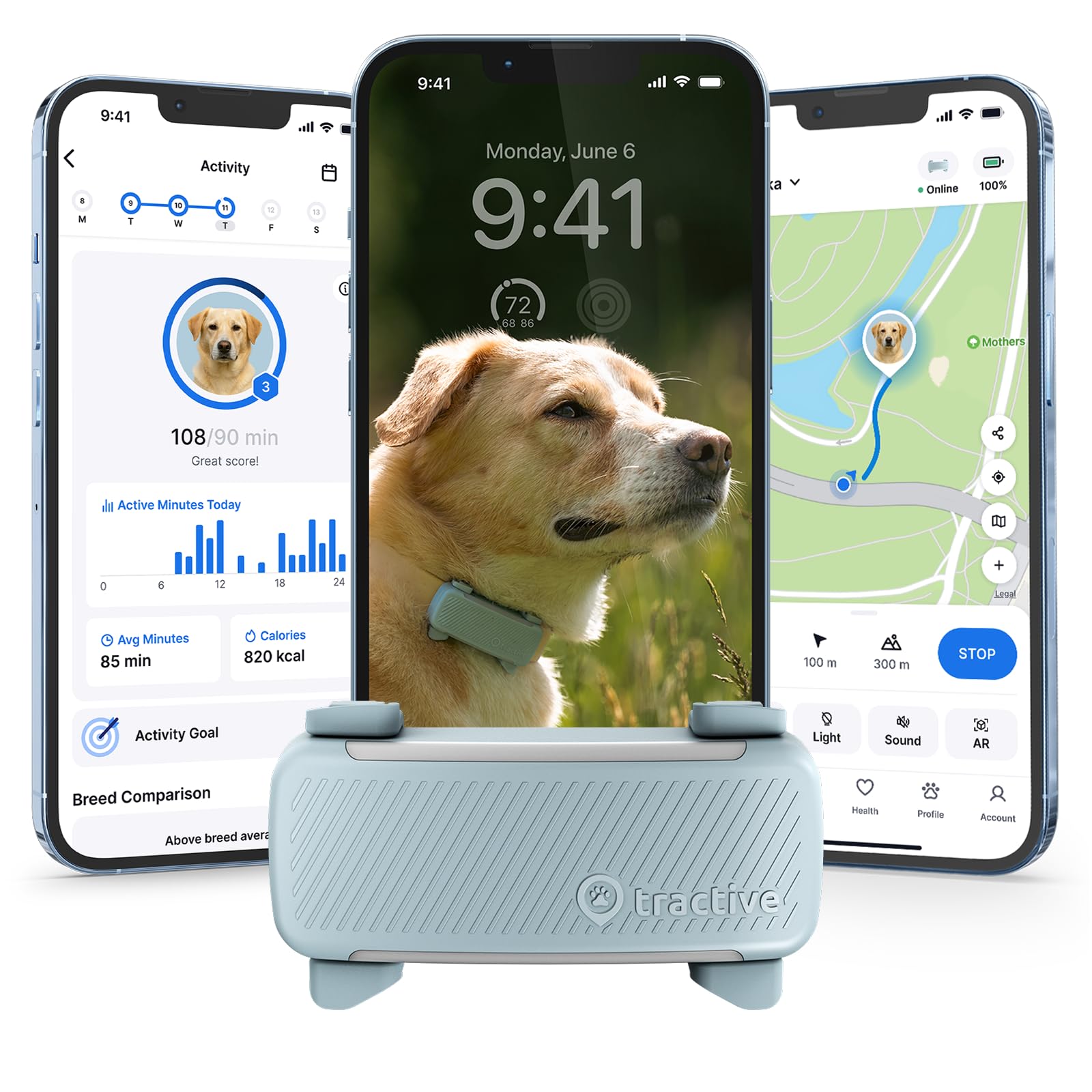 Photo 1 of Tractive Smart Dog GPS Tracker | Live Pet Tracker with Virtual Fence | Vital Signs Monitoring of Heart & Respiratory Rate | Bark Monitoring | Dog Collar Attachment (Mint)