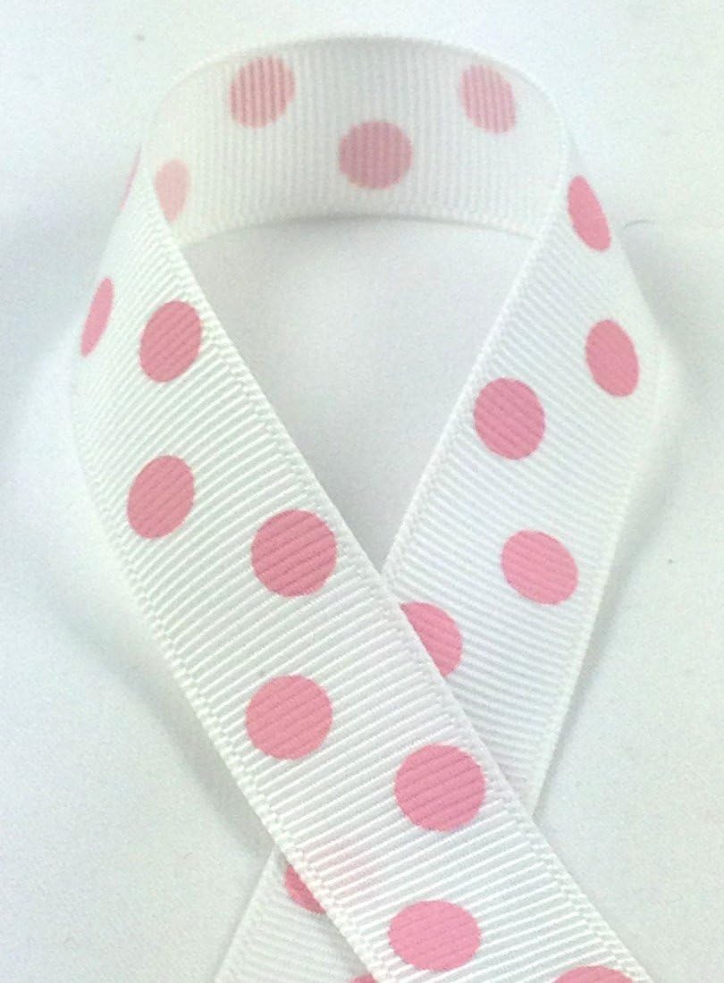 Schiff Ribbons 5/8-Inch Polyester Grosgrain Aspirin Polka Dot Ribbon, 10-Yard, White/Pink