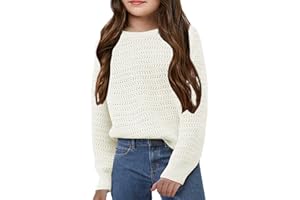 MEIKULO Girls Knit Sweaters Kids Fashion Chunky Crewneck Pullover Jumper Tops 5-14 Years