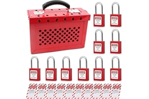 Alamanda Lockout Tagout Lock Box Kit with 10 Loto Locks and 10 Tags, Key Lock, Red, Industrial Lockout Tagout Kit