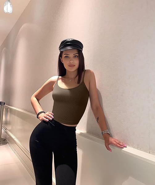 OQQ WOMEN’S 3 PIECE TANK SHIRT RIBBED ADJUSTABLE SPAGHETTI STRIPS WORKOUT YOGA CROP, BLACK COFFEE BEIGE, LARGE