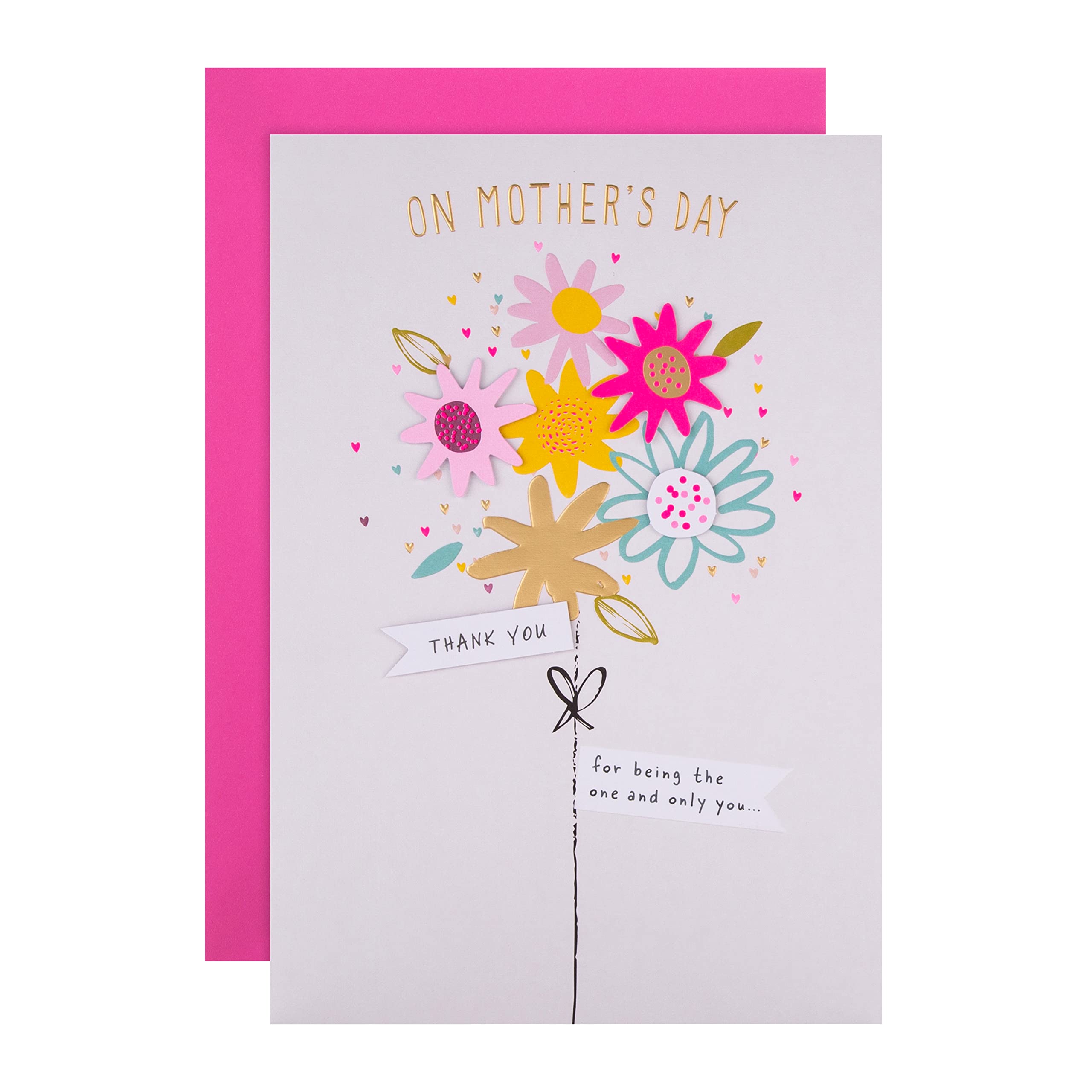 Hallmark Mothers Day Card, Colourful Floral Bouquet Design, For Mum, Grandma, Wife, Yellow, Pink
