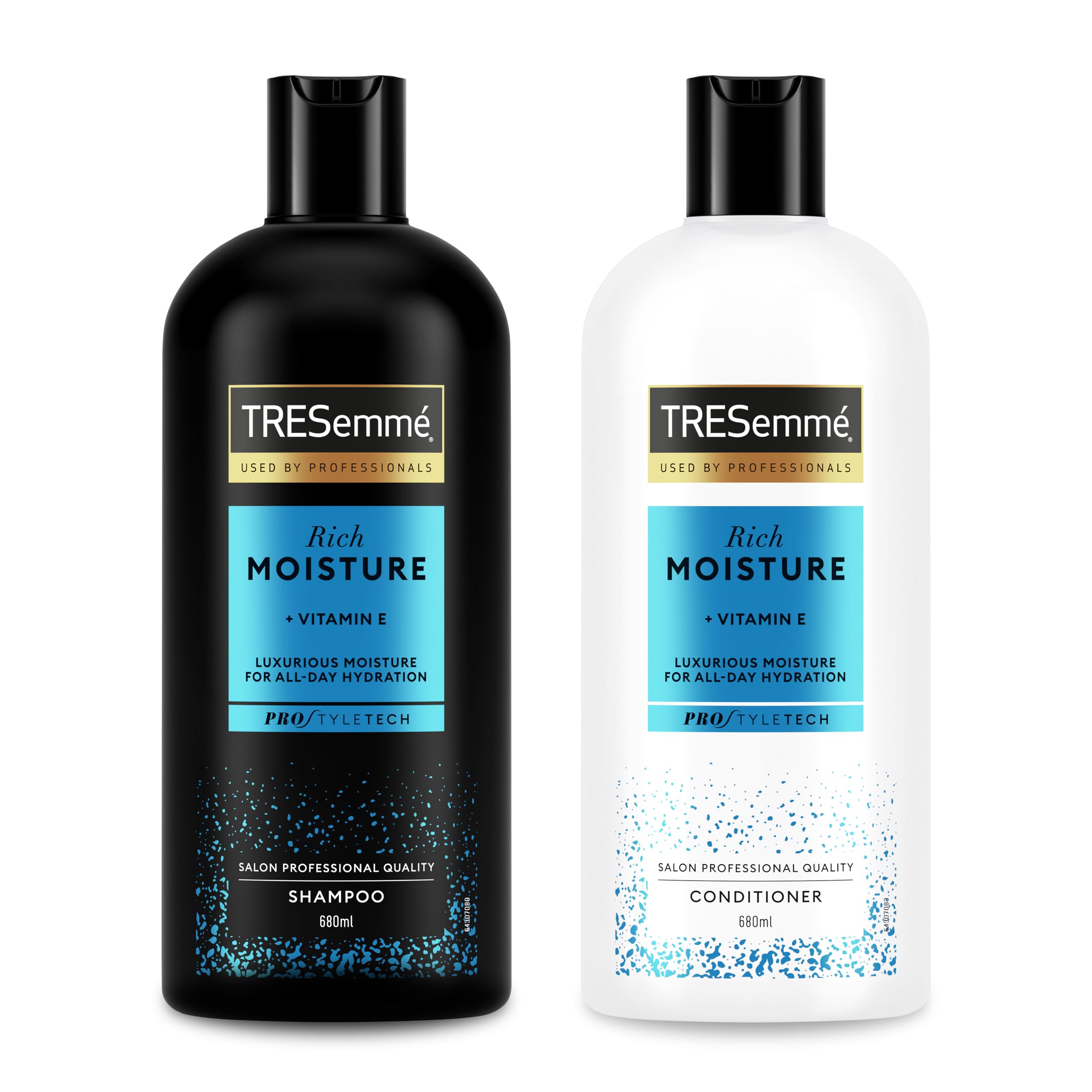 TRESemmé Rich Moisture Shampoo, Conditioner Set – Hydrating Formula With Vitamin E for Dry, Damaged Hair – Salon Quality, Leaves Hair Soft and Shiny – 2 × 680 ml Bottles