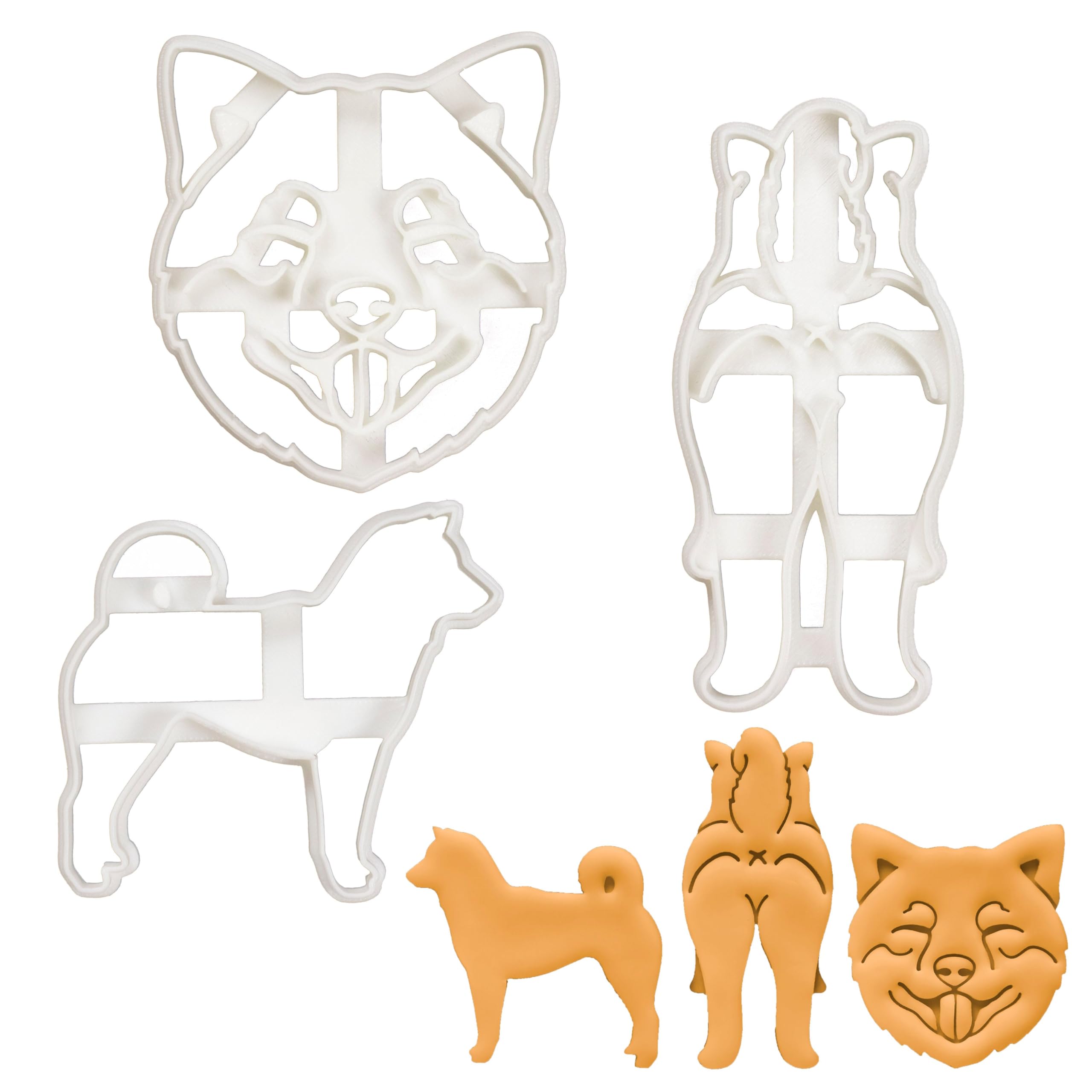 BAKERLOGY Set of 3 Shiba Inu Cookie Cutters (Designs: Silhouette, Butt, Face) - Detailed Biscuit Cutter Design for Baking and Crafts, Ideal on Fondant, Dough, Clay