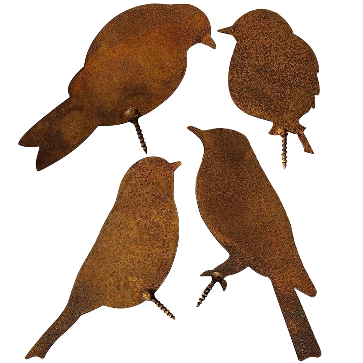 KVBUCC 4 Metal Birds with Screws, Garden Stakes Rusty Ornament, Rusty Birds, Decorative Plugs, Metal Statues, Garden Decorations, Outdoor Decoration, For Yard, Fence