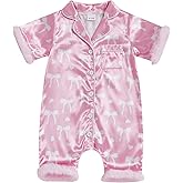 Kuriozud Baby Girl Pajamas Newborn Button Down Romper Jumpsuit Feather Trim Nightgown Infant Sleepwear One-Piece Summer Pjs