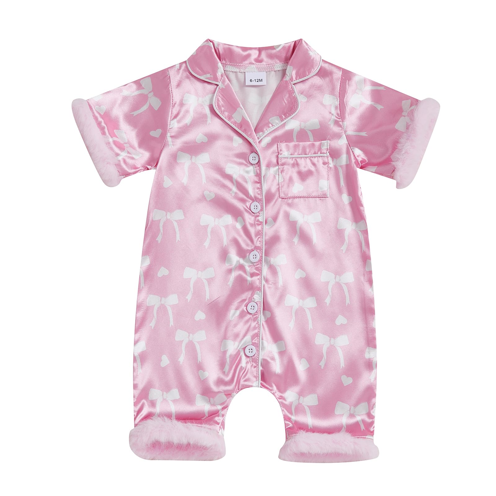 Photo 1 of Kuriozud Baby Girl Pajamas Newborn Button Down Romper Jumpsuit Feather Trim Nightgown Infant Sleepwear One-Piece Summer Pjs (Bow Pink, 6-12 Months)