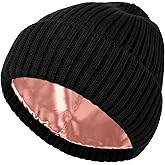 Womens Satin Lined Beanie Knit Winter Hats for Women Men Silk Lining Soft Warm Cuffed Beanie Skull Stocking Cap
