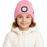 ATNKE Kids LED Lighted Lined Fleece Beanie Hat, USB Rechargeable 4 LED Run Headlamp Bright Cap Gifts for Boys and Girls