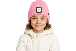 ATNKE Kids LED Lighted Lined Fleece Beanie Hat, USB Rechargeable 4 LED Run Headlamp Bright Cap Gifts for Boys and Girls