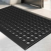 Mibao Front Door Mat Outside Entrance, Heavy Duty Welcome Rubber Doormat Waterproof, All Weather Dirt Trapper Non-Slip Drainage Doormat, Entry Mat for Garage Home Pool Commercial, 17" x 29.5", Black