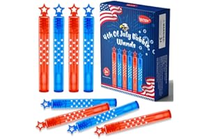 VKTEN 32Pcs 4th of July Mini Bubble Wands Patriotic Red White Blue Bubbles for Kids, Independence Day Party Favors Patriotic Decorations