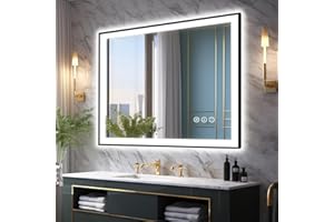 Megatex 40x32 Bathroom LED Mirror, Black Aluminum Edge Lighted Mirror, 3 Colors Stepless Dimmable Vanity Mirror, Skincare, Anti-Fog, Shatter-Proof, ETL Listed, Memory Smart Mirror(Horizontal/Vertical)