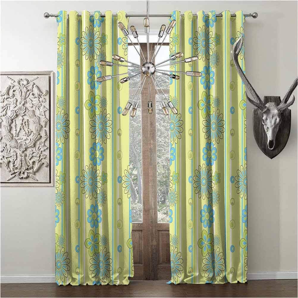 RoomDarkening Curtains, Yellow and Blue, Blackout curtian, Blooming