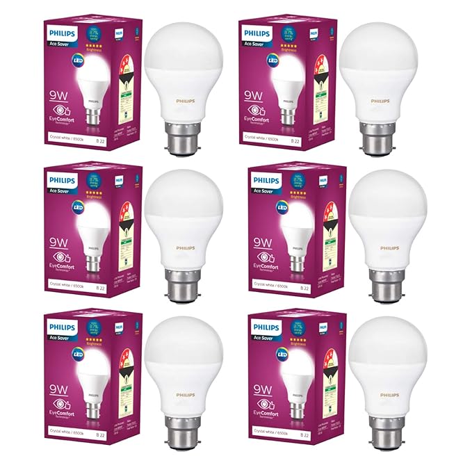 Philips Base B22 9Watt LED Bulb (Pack of 6, Crystal White) (Cool Day