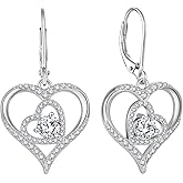 Rocayi Heart Dangle Drop Earrings for Women 925 Sterling Silver Leverback Earrings Birthstone Jewelry Gifts for Women Wife Mother Her