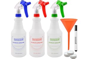 Duracare Plastic Heavy Duty Leak Free Trigger Spray Bottles with Adjustable Nozzle and Measurements - For All Purpose Cleanin
