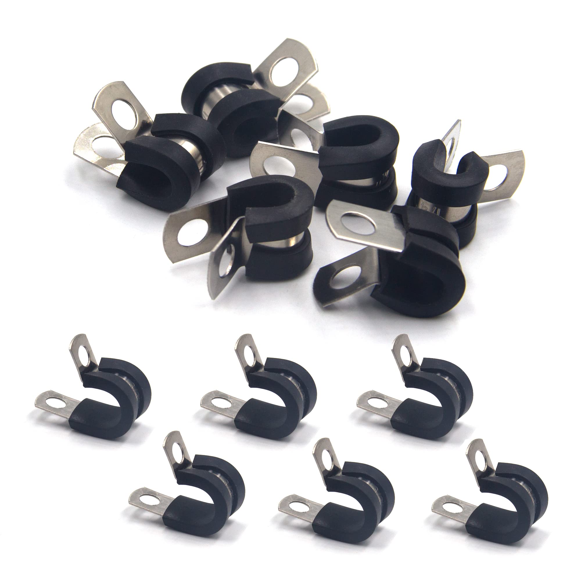 BESTYCHAO 12Pcs Rubber Lined P Clips, 6mm(1/4'') Pipe Clamps Stainless Steel Hose Clips, P Clips for Hose, Cable,Wire,Pipe Mounting, Black