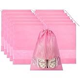 10 Pack Shoe Bags for Travel, Large Travel Shoe Bags for Packing with Clear Window, Non-Woven Dustproof Drawstring Travel Shoe Storage Bag Travel Essentials for Men & Women (10 Pack, Pink)