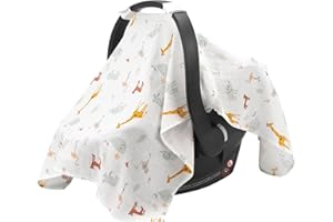 SERAPHY Muslin Car Seat Covers for Babies, Breathable Baby Car Seat Cover for Boys and Girls, Cotton Infant Carseat Canopy Covers -Giraffe