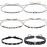 Haakong 6Pcs Cowboy Hat Bands Ethnic Western Hat Bands for Cowboy Hats Cowgirl Turquoise Hatbands Beaded Hat Bands for Women Men