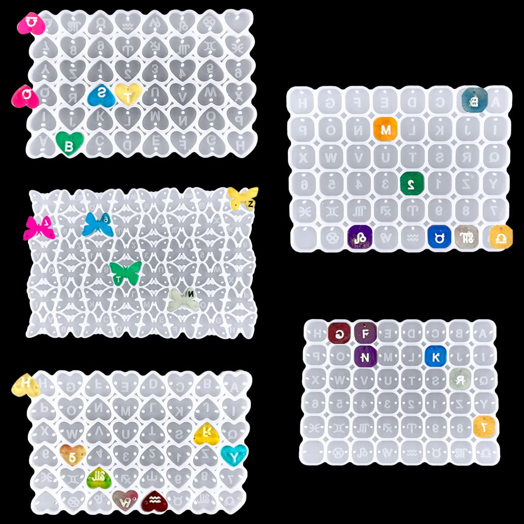 KyeeaDIY 5pcs Resin Molds Heart Letter Pendant Mould Jewelry Earring Silicon Mold Kit Necklace Bracelet Mould Pendant Casting (5pcs)