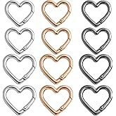 12pcs Heart Carabiner Clip,Alloy Mini Carabiner,2 Sizes Heart Keychains for Hiking Backpack,Car Charms,Purse Bling(Gold,Silver,Black)