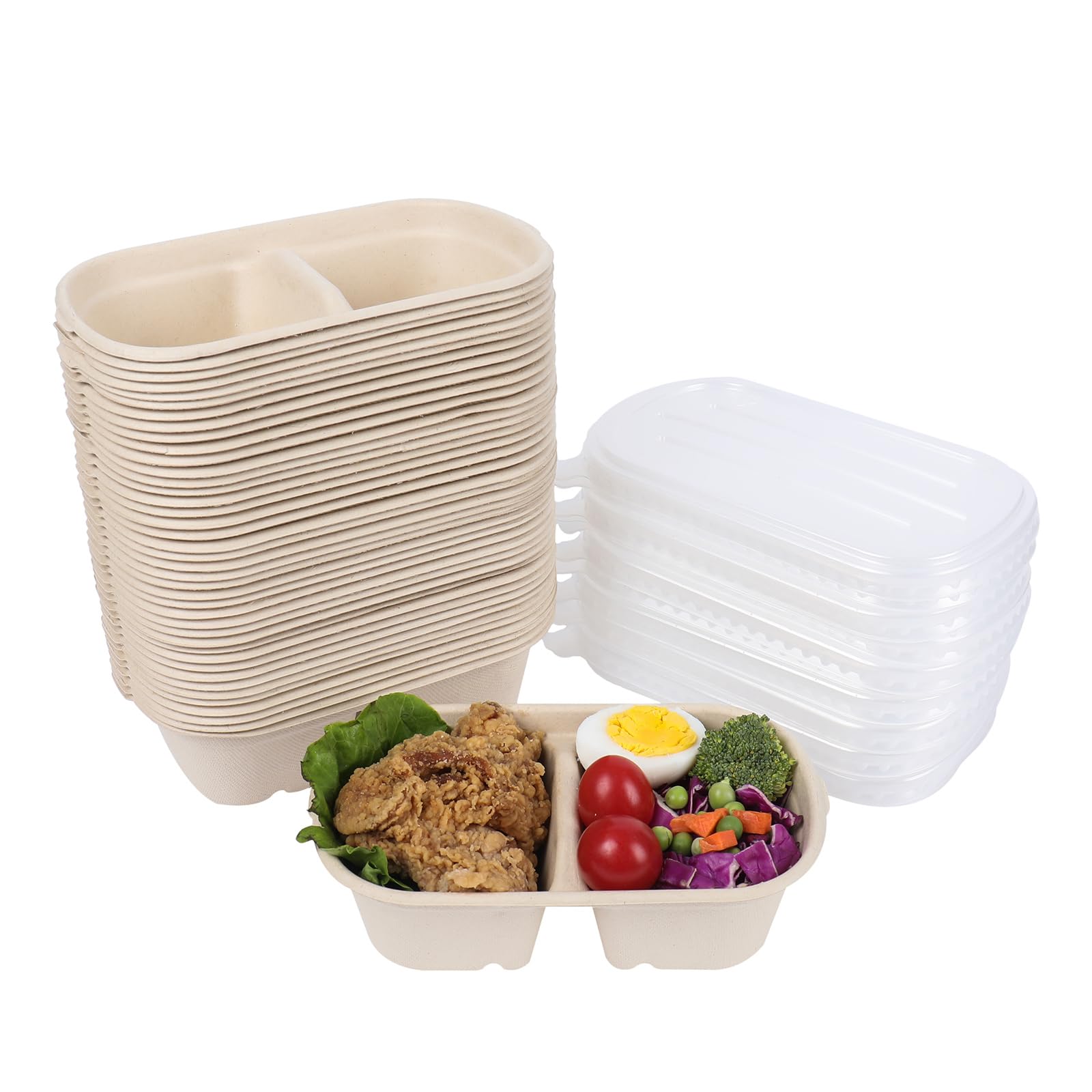 Photo 1 of JAYEEY 23 oz Disposable bowls with lids, 2 compartments Sugarcane Fiber Food Container Food Storage 50 Pack