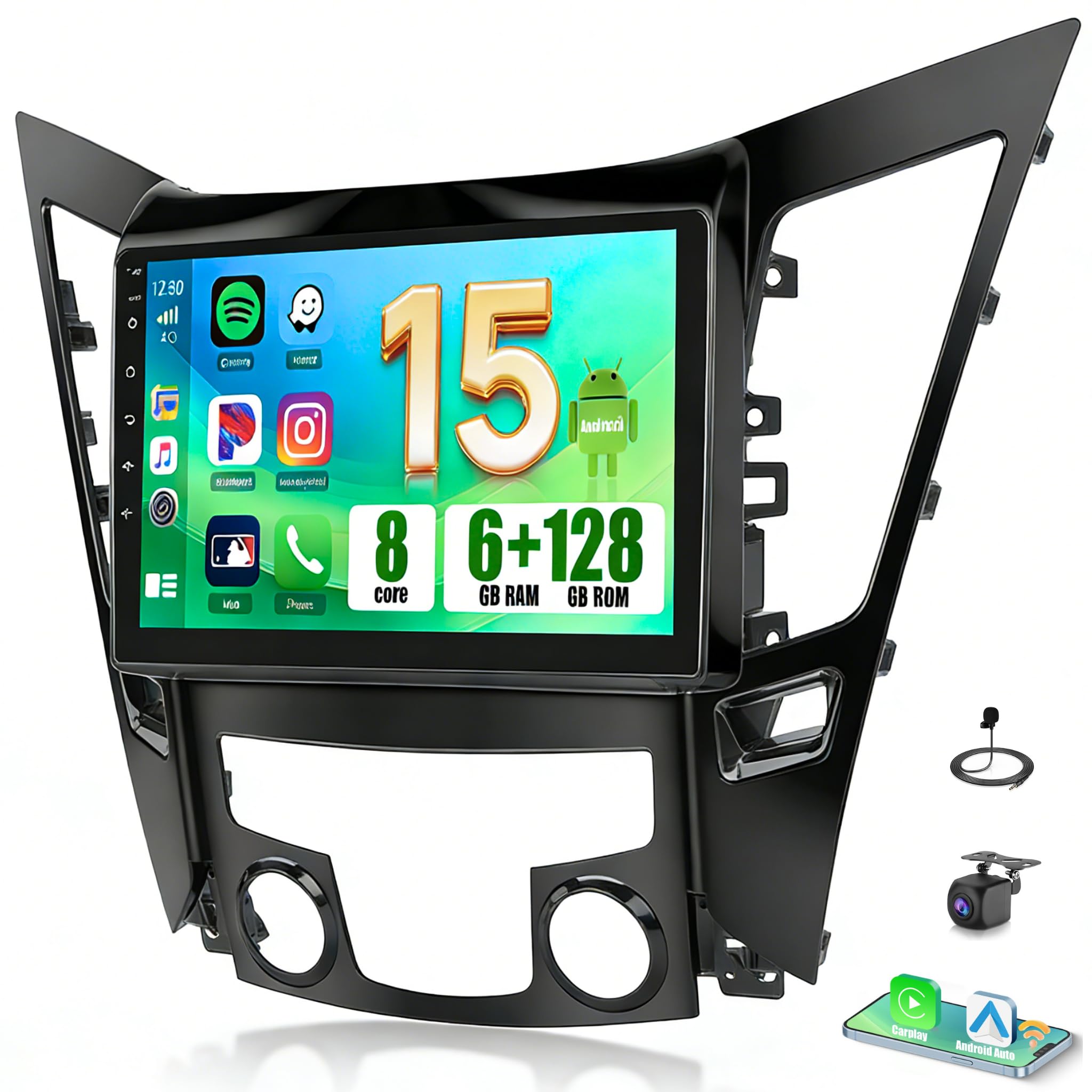 Photo 1 of [8-Core 6+128G] for Hyundai Sonata 2010-2015 Android 15 Car Stereo, 9'' Touchscreen Car Radio Wireless CarPlay Android Auto 5G WiFi GPS Mirror Link Bluetooth FM/DSP/32EQ Backup Cam 59UI/SWC/1280*720P