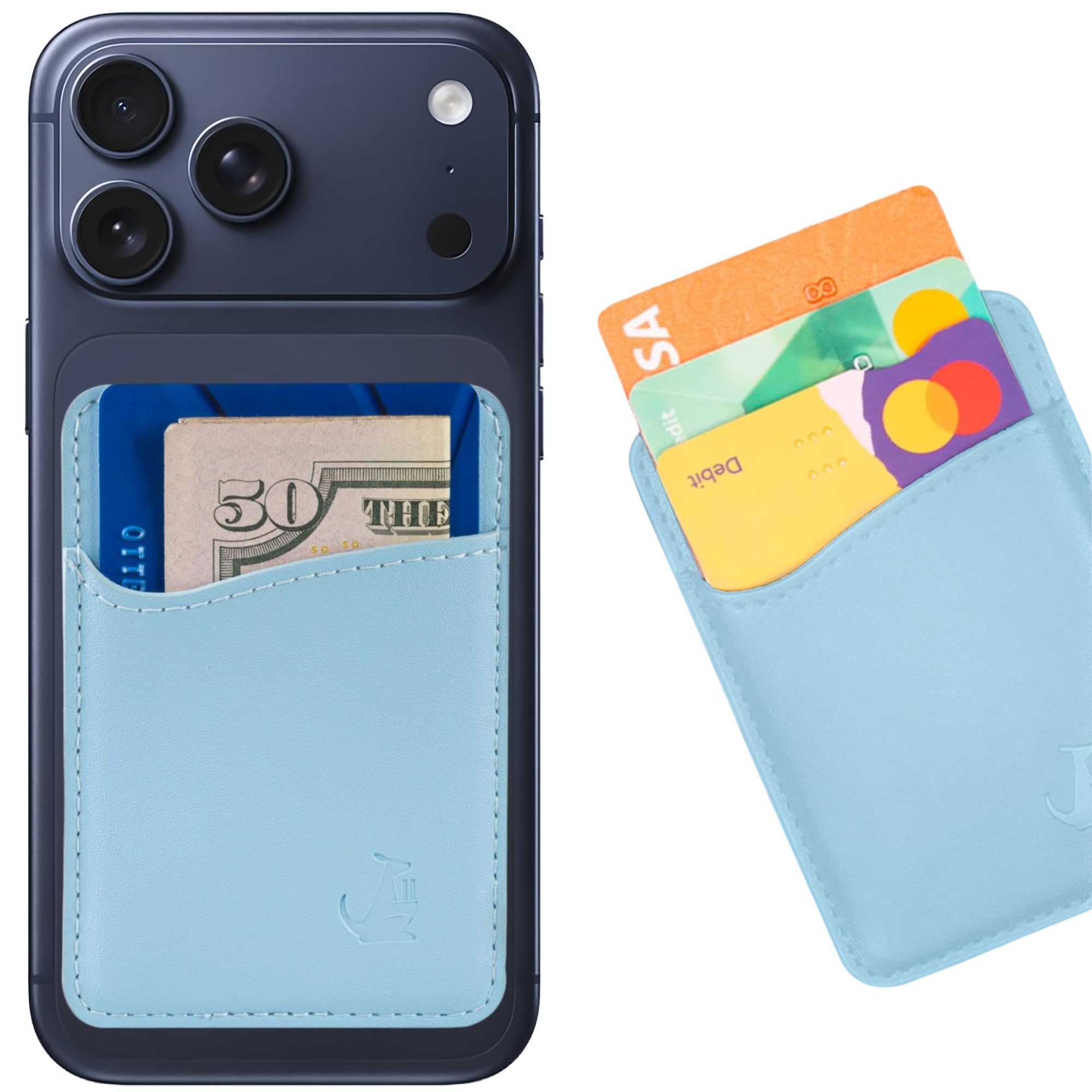 Wallaroo Genuine Leather Phone Card Holder Pocket For iPhone and Android Smartphones (Robin's Egg Pastel Blue Leather) — image 1